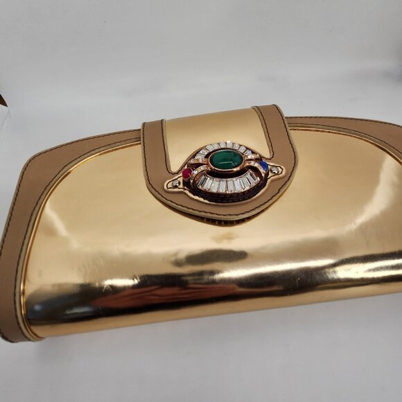 💥WOW! Giuseppe Zanotti Rose Gold Jeweled Leather Clutch - Pure Iconic Glam Y2K - Picture 5 of 13